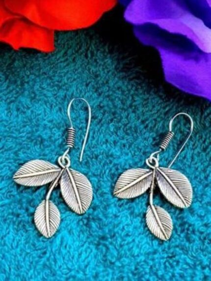Leaf Design Hook Earrings in German Silver