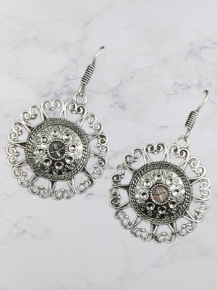 Silver Flower Hook Jhumka Style Earring