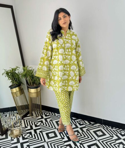 Green Printed Kurti Set