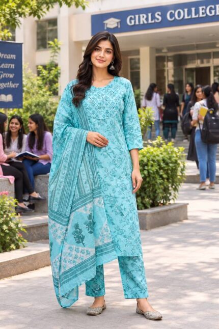 Elegant Aqua Printed Suit