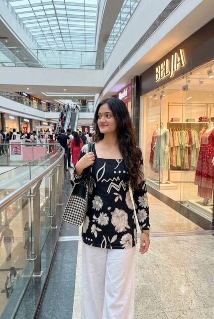 Printed Short Kurti Black Theme